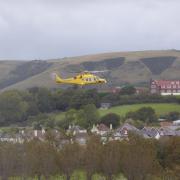 Air Ambulance helicopter seen flying over Swanage.