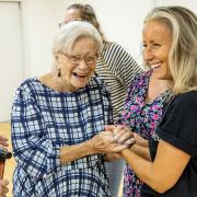 99-year-old Erika Pillman at Mad4Dance in Christchurch with Principal Julie Laming.