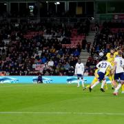 England's James McAtee scores their side's first goal of the game during the UEFA Euro U21 Championship Qualifying Group F match at the Vitality Stadium, Bournemouth. Picture date: Friday October 11, 2024.