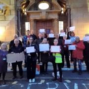 Protesters outside the town hall demanding BCP Council not sell off Poole civic centre