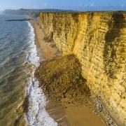 Large cliff rockfall at East Cliff between West Bay and Freshwater Beach Holiday Park.  17th October 2024.