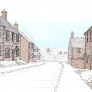 Proposed street view to St. John the Baptist Church and village. Application reference P/FUL/2024/05032