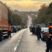 Motorists waiting in the traffic on the A31