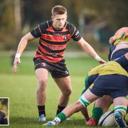 Scrum half Ollie Byrne waiting to pounce during the match between Bournemouth and North Dorset played at Chapel Gate, Bournemouth on Saturday 26 October 2024.  Photo taken by Simon Carlton. Bournemouth's Director of rugby Will Croker.