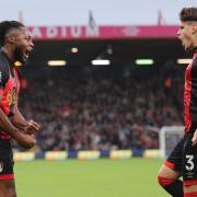 Milos Kerkez and Antoine Semenyo celebrate after the left back assisted the Ghanaian.