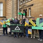 Protesters outside the town hall