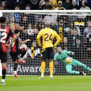 Bournemouth's Justin Kluivert scores their side's first goal of the game from the penalty spot