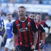 GOAL: Lee Barnard celebrates making it 1-1 at Fratton Park