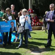 Michael Gove with Conservative supporters on a visit to Wimborne Minster.