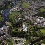 Christchurch Priory. Picture taken with assistance of Bournemouth Helicopters.