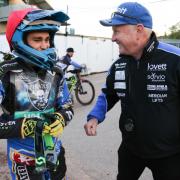 Poole Pirates speedway v Ipswich Witches at Wimborne Road. Jack Holder and Neil Middleditch.