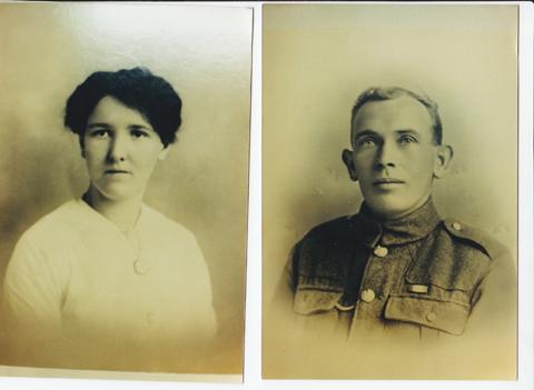 David Buckle of Bournemouth found in a book purchased from a charity shop, photographs of a young couple possibly taken circa WWI.