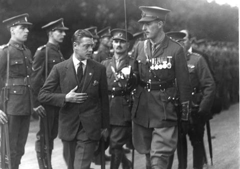 The Prince of Wales, later to be King Edward VIII, inspects the Guard of Honour with Captain C.E.Elliott on arrival at Bournemouth Central Station, 1927