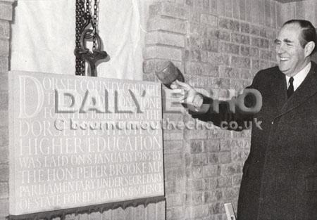 In 1985 Peter Brooke MP, the Parliamentary MP, the Under Secretary of State for Education and Science laid the foundation stone for the Dorset Institute of Higher Education at Wallisdown.