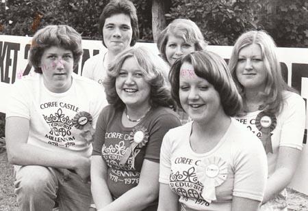 In 1978 Corfe Castle held a massive street market in the Square for the village's millenary celebrations. Pictured are the stewards who were on hand to help visitors.