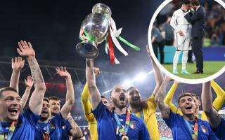 Captain Leonardo Bonucci leads Italy’s celebrations after beating England in the final of Euro 2020 (Credit: PA)