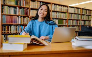 Student studying in the library