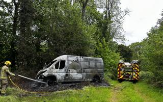 Smoldering van in Tidpit, Hampshire