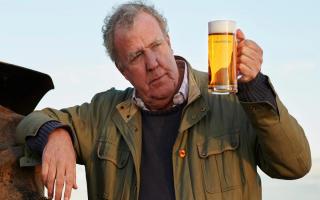 Jeremy Clarkson with a pint of Hawkstone.