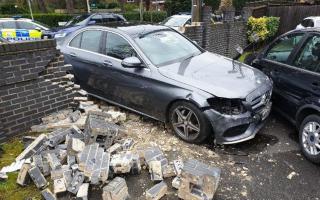 Footage shows the moment an elderly man crashed and ploughed into a brick wall and a woman suffered life-changing injuries.