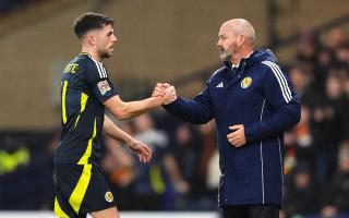 Scotland's Ryan Christie (right) shakes hands with head coach Steve Clarke after being substituted off during the UEFA Nations League Group A1 match at Hampden Park, Glasgow. Picture date: Friday November 15, 2024.