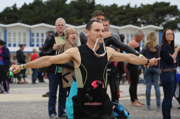 Swimmers taking part in the Poole Open Water swim  off  Sandbanks beach.