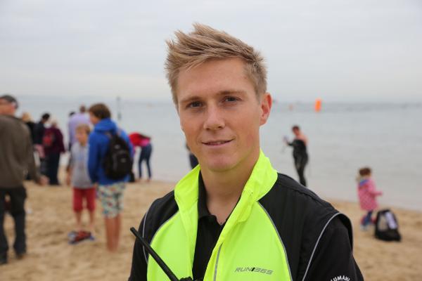 Swimmers taking part in the Poole Open Water swim  off  Sandbanks beach.