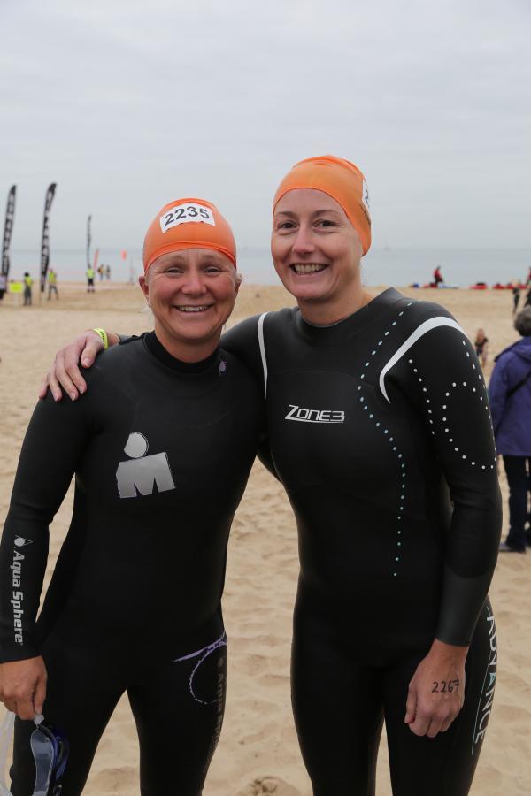 Swimmers taking part in the Poole Open Water swim  off  Sandbanks beach.