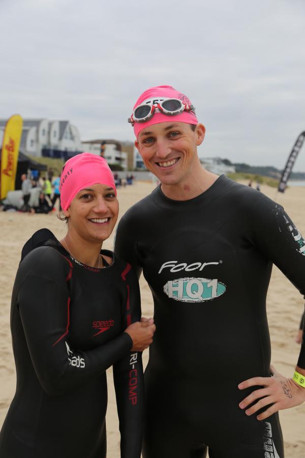 Swimmers taking part in the Poole Open Water swim  off  Sandbanks beach.