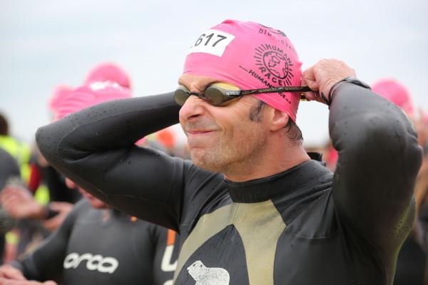 Swimmers taking part in the Poole Open Water swim  off  Sandbanks beach.