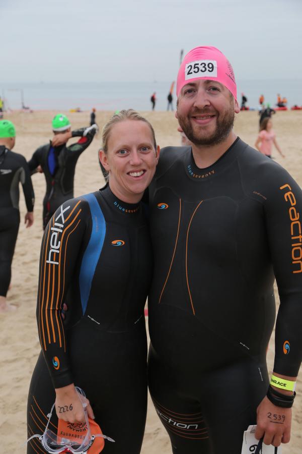 Swimmers taking part in the Poole Open Water swim  off  Sandbanks beach.