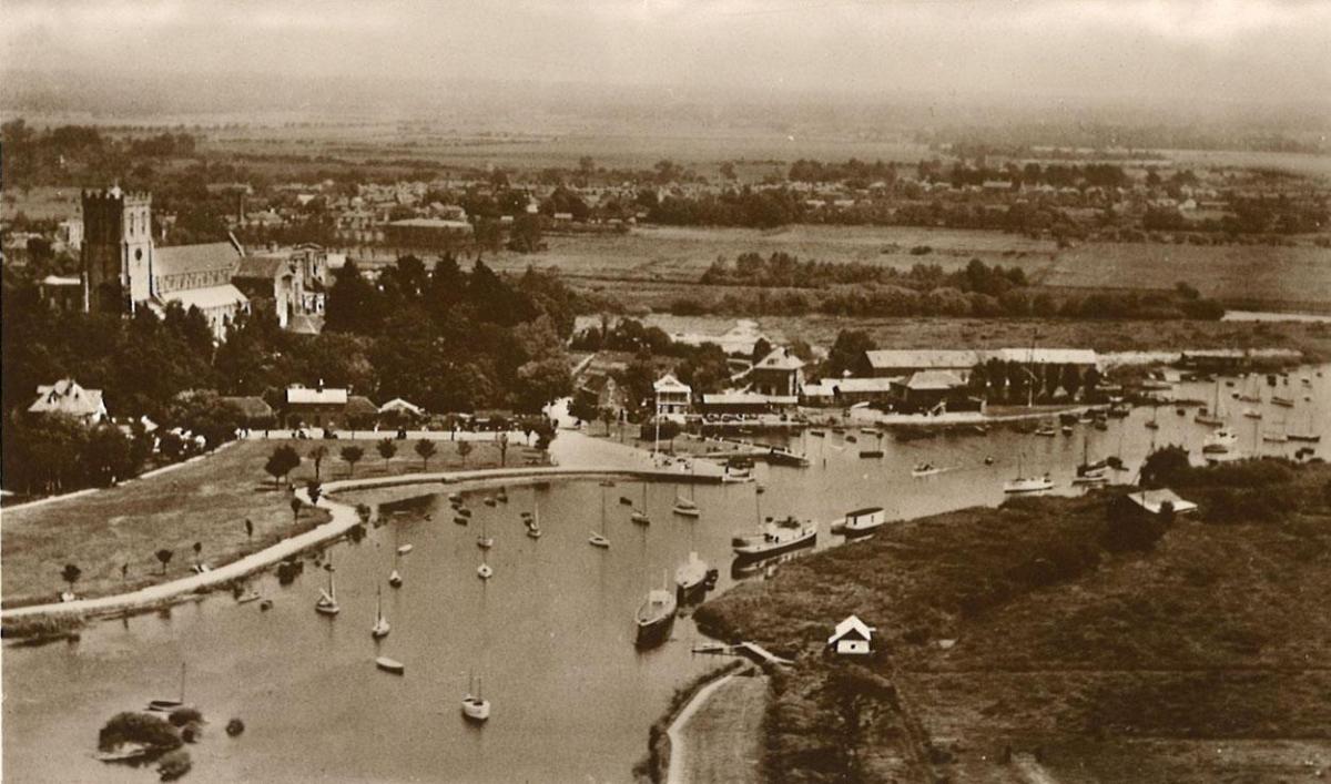 Undated postcard showing the priory and river at Christchurch submitted by Ken Mart. Copyright Aero Pictorial Ltd, London