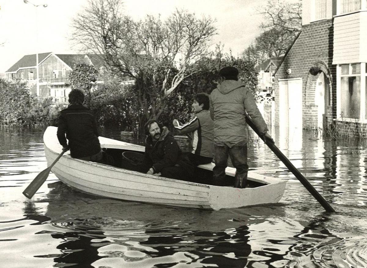 A flooded Christchurch after the 1979 storm.
