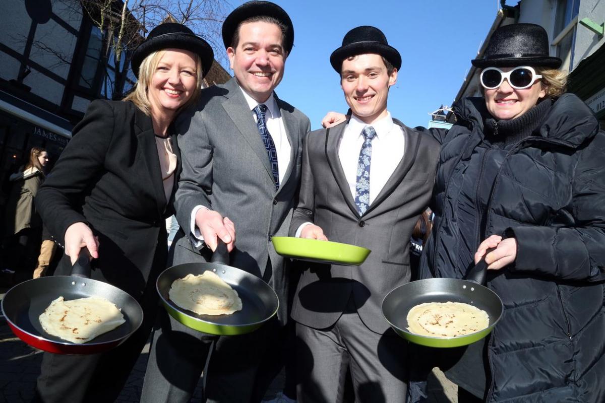 Pancake Day races take place in Christchurch on Shrove Tuesday. Pictures by Sally Adams.