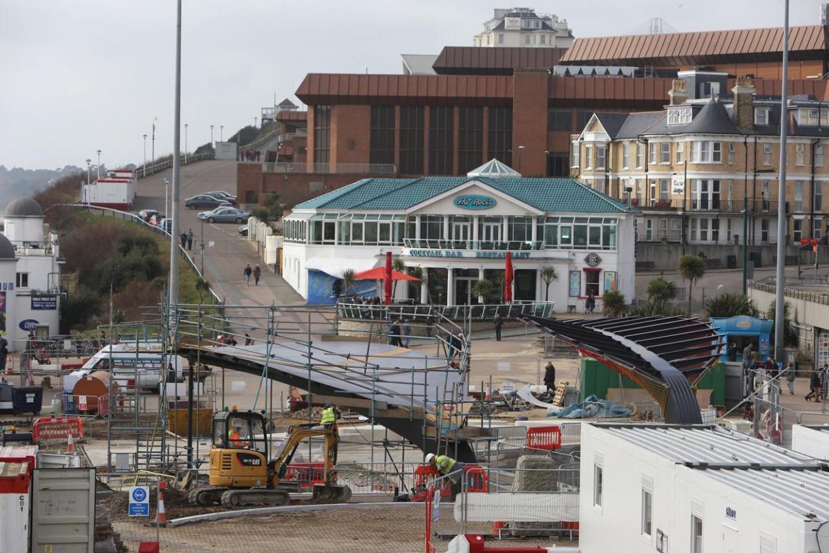 Work being carried out on the new seafront and tourism information kiosk and water play features between November 2014 and April 2015. 