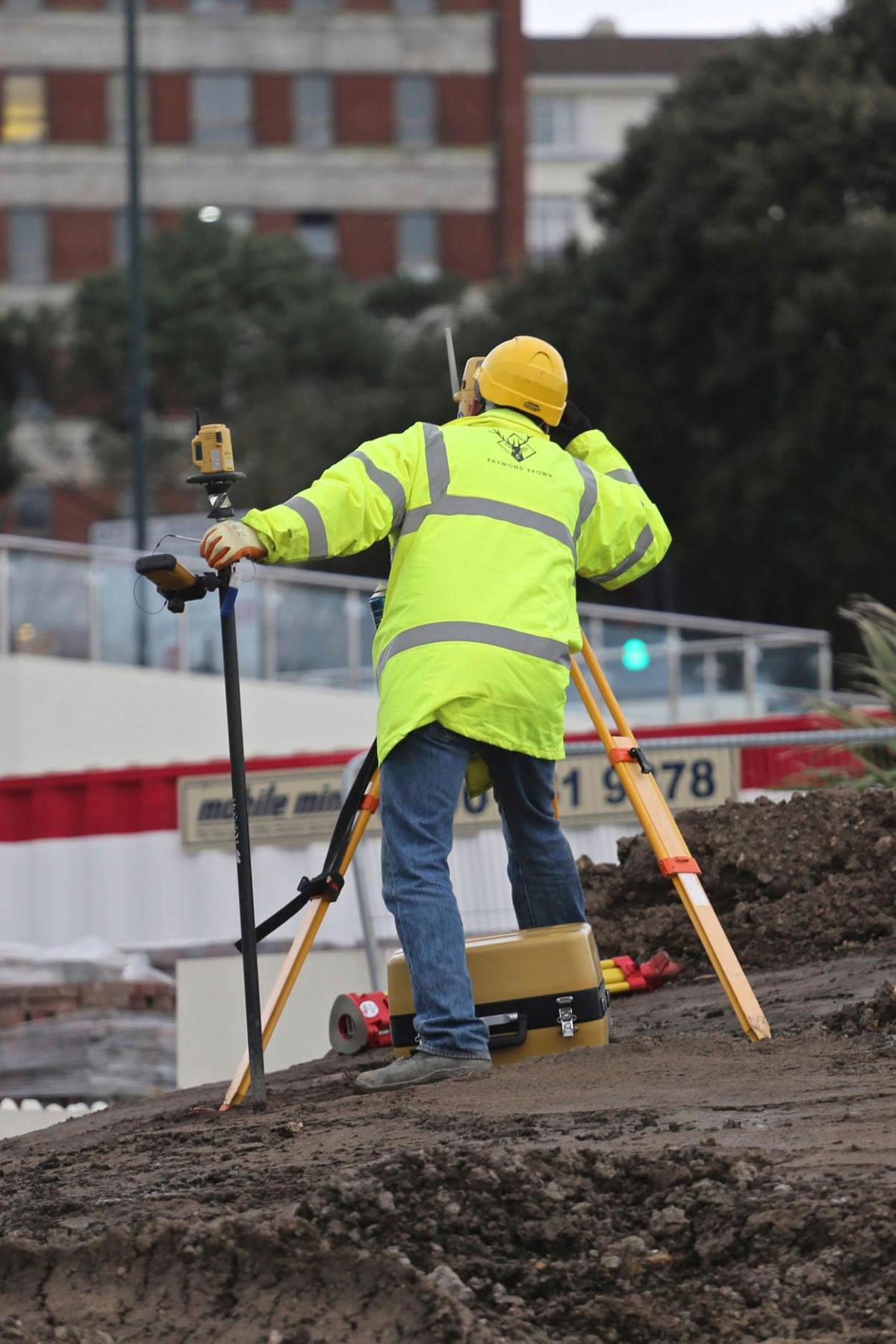 Work being carried out on the new seafront and tourism information kiosk and water play features between November 2014 and April 2015. 