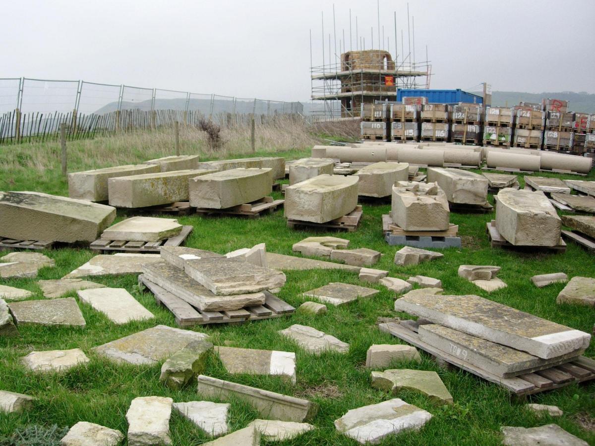 Pictures of Clavell Tower before and after it was rebuilt at Kimmeridge 