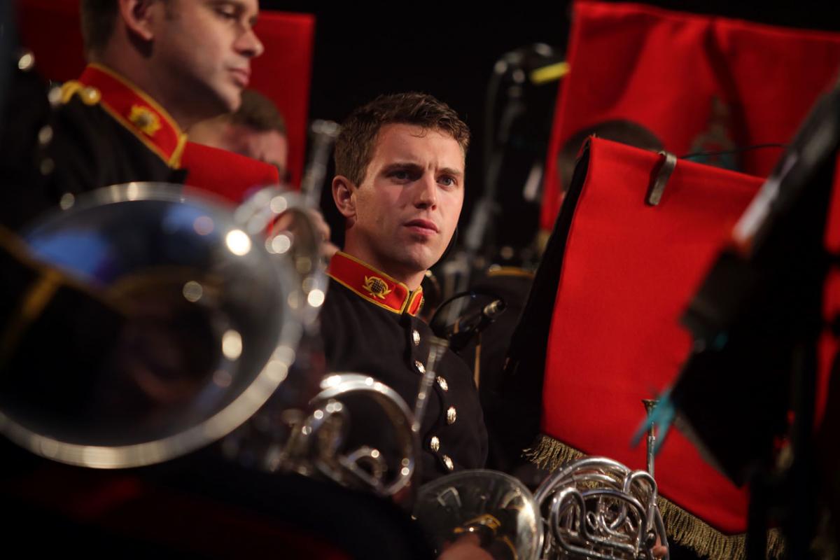 The HM Royal Marine's Band Collingwood perform at Boscombe Pier as part of the Night Air for Bournemouth Air Festival. 
