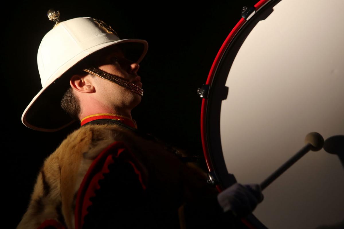 The HM Royal Marine's Band Collingwood perform at Boscombe Pier as part of the Night Air for Bournemouth Air Festival. 
