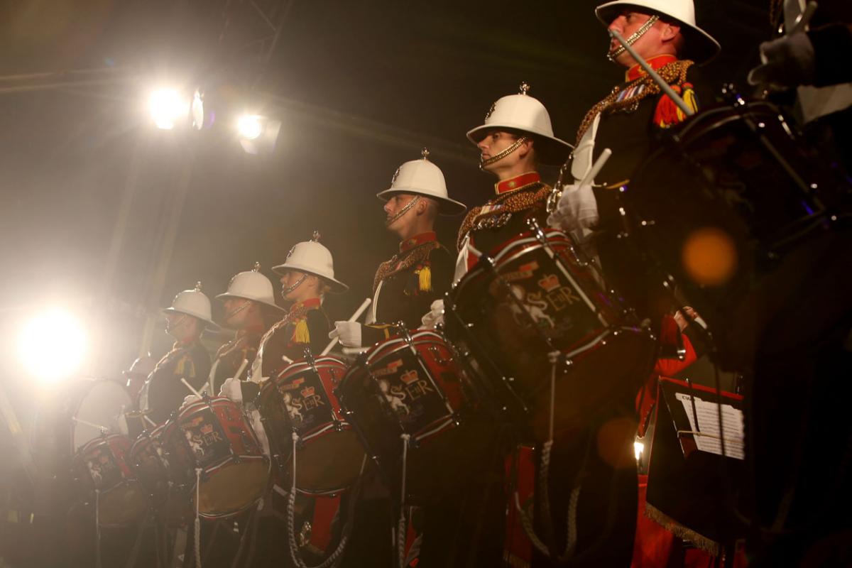 The HM Royal Marine's Band Collingwood perform at Boscombe Pier as part of the Night Air for Bournemouth Air Festival. 
