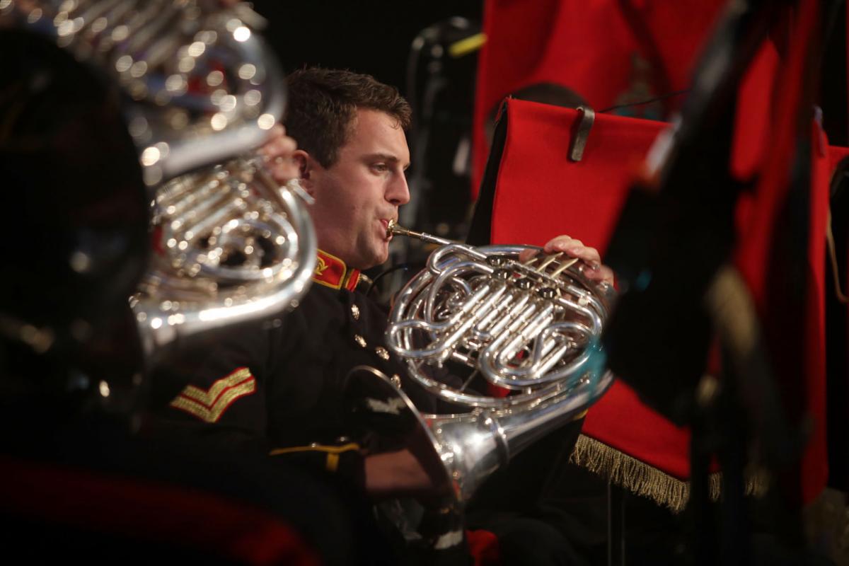 The HM Royal Marine's Band Collingwood perform at Boscombe Pier as part of the Night Air for Bournemouth Air Festival. 
