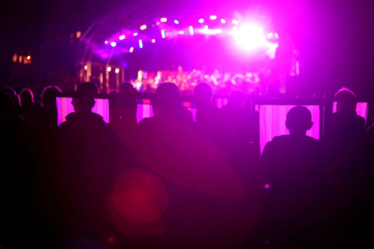 The HM Royal Marine's Band Collingwood perform at Boscombe Pier as part of the Night Air for Bournemouth Air Festival. 
