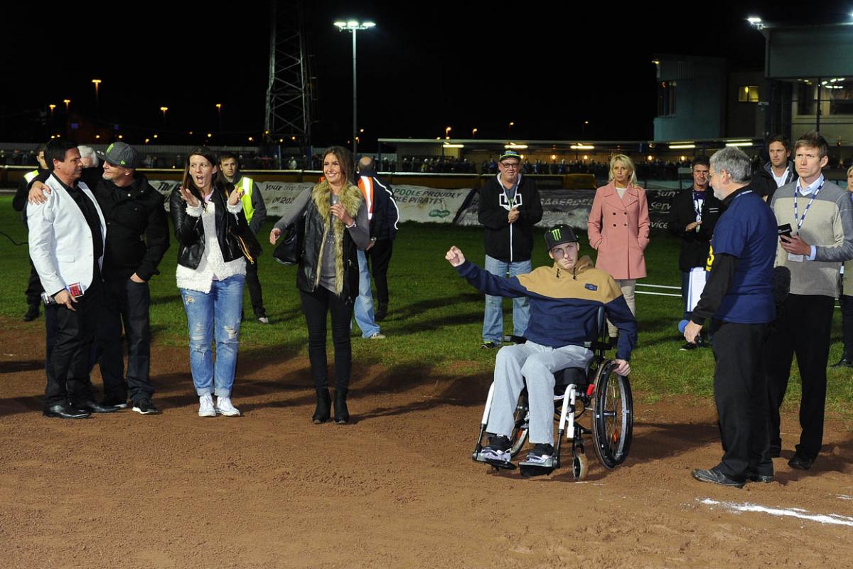 Fellow riders and speedway fans gather to support Darcy Ward at his benefit speedway  meeting  Team Magic v Team Monster at Poole Stadium 7th October 2015. Picturse by Denis Murphy