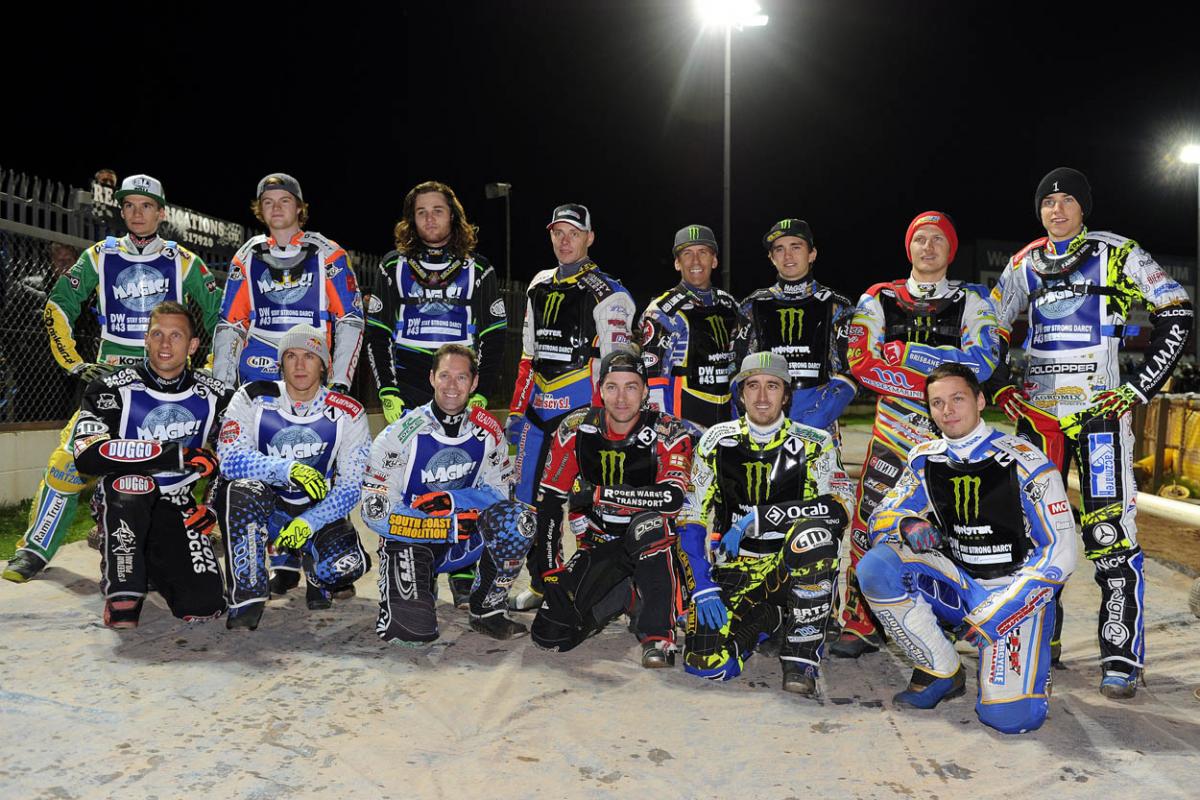 Fellow riders and speedway fans gather to support Darcy Ward at his benefit speedway  meeting  Team Magic v Team Monster at Poole Stadium 7th October 2015. Picturse by Denis Murphy