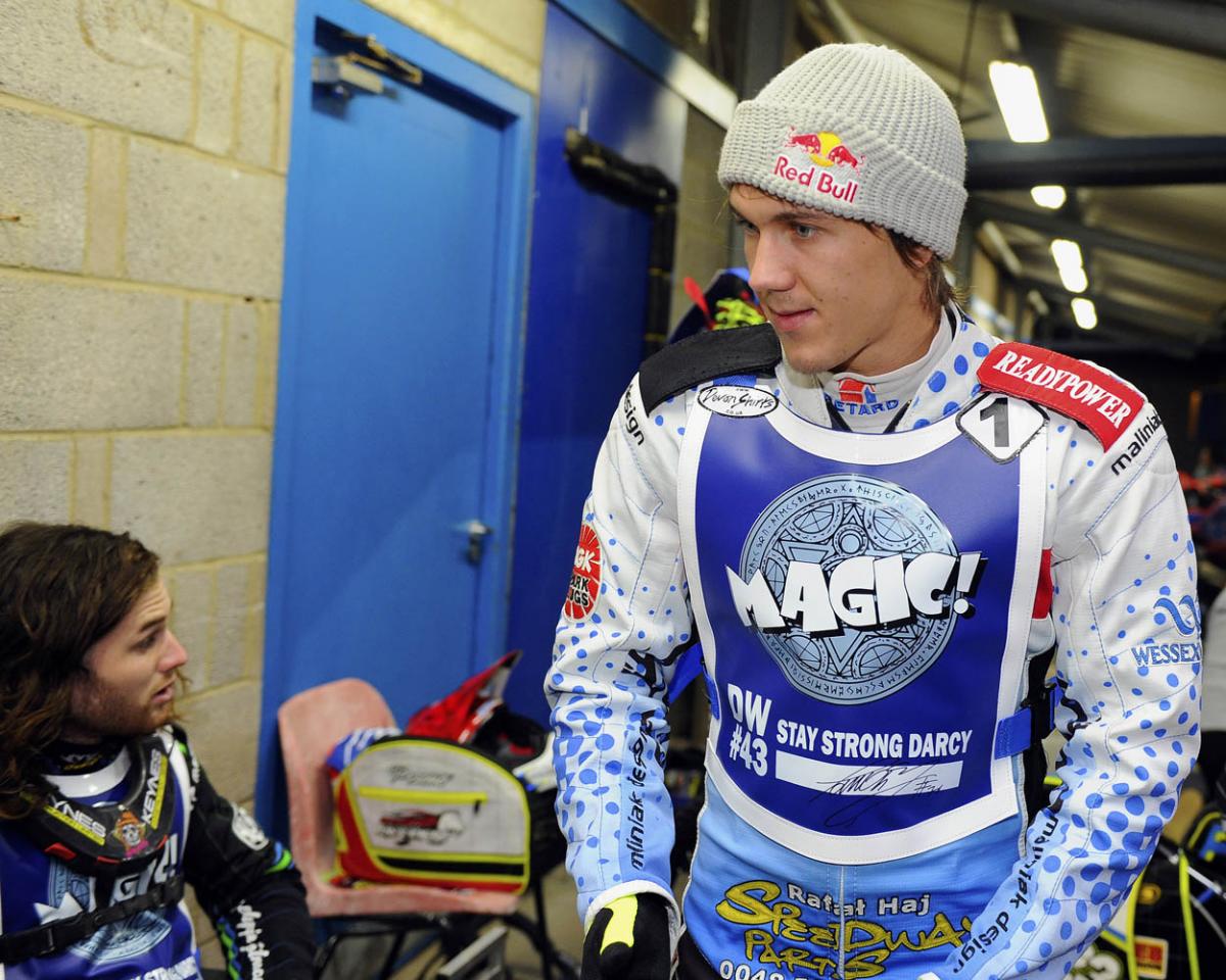 Fellow riders and speedway fans gather to support Darcy Ward at his benefit speedway  meeting  Team Magic v Team Monster at Poole Stadium 7th October 2015. Picturse by Denis Murphy