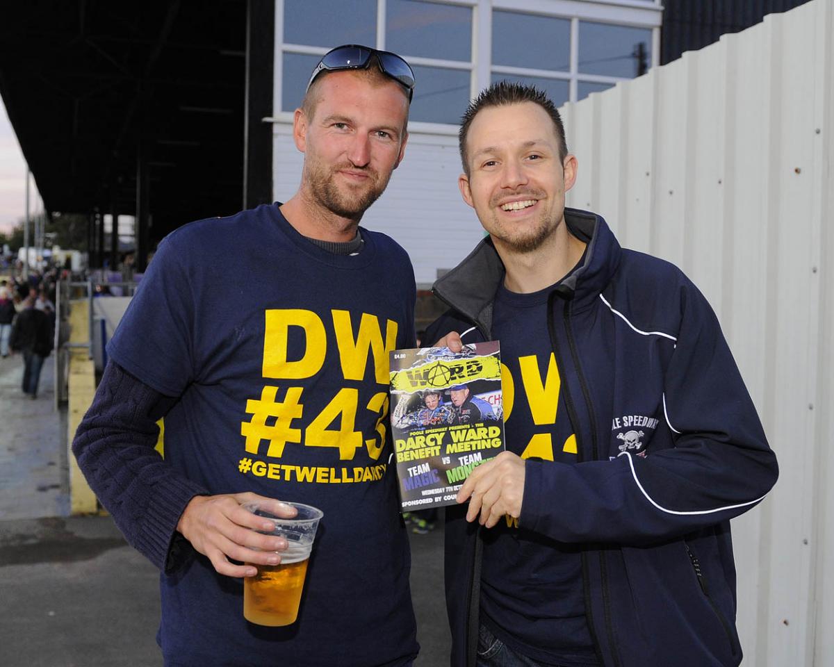 Fellow riders and speedway fans gather to support Darcy Ward at his benefit speedway  meeting  Team Magic v Team Monster at Poole Stadium 7th October 2015. Picturse by Denis Murphy