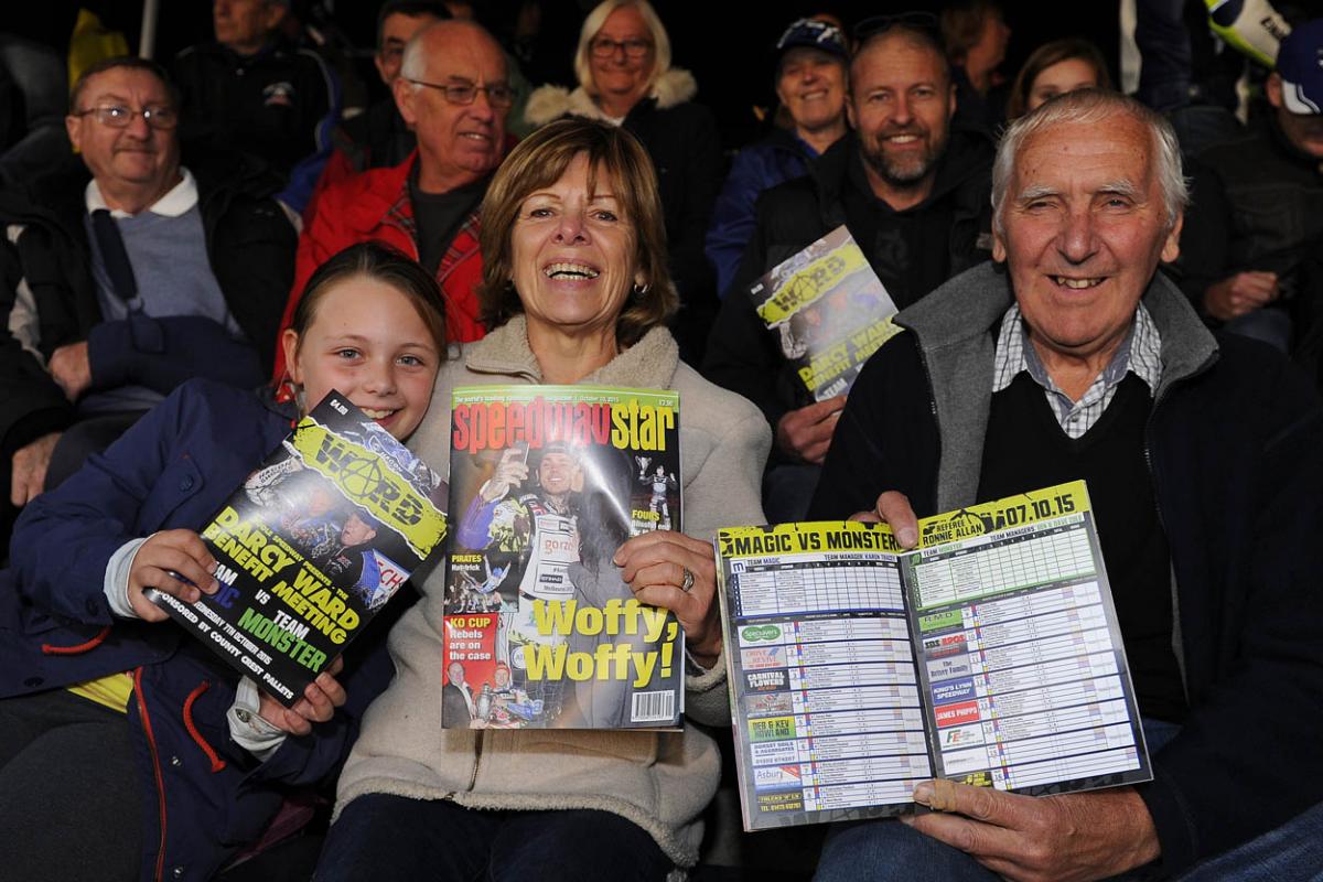 Fellow riders and speedway fans gather to support Darcy Ward at his benefit speedway  meeting  Team Magic v Team Monster at Poole Stadium 7th October 2015. Picturse by Denis Murphy